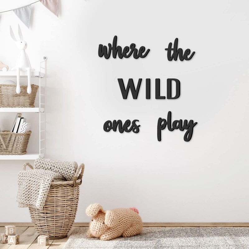 Xylolfsty Playroom Wall Decor, Where The Wild Ones Play Sign - Wooden Wall Art for Boys & Girls Toy Room, Toddler Nursery, Bedroom - 8 pcs - Image 1